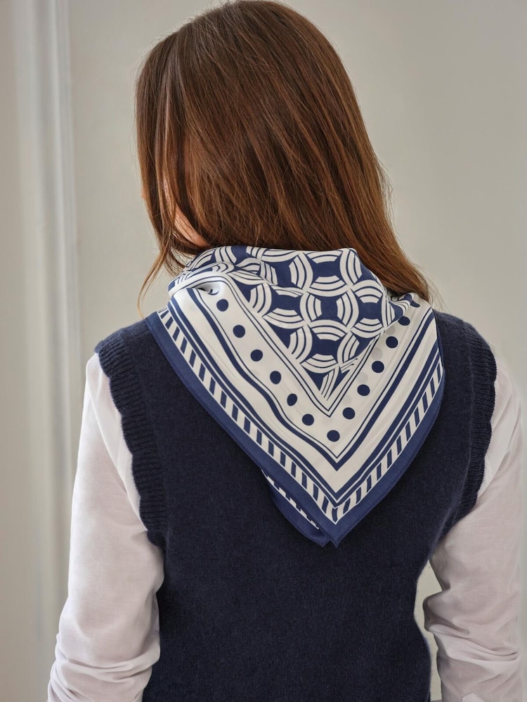 Pure Collection Blue Silk Square Scarf - Image 2 of 3 Pure Collection Blue Silk Square Scarf - Image 2 of 3