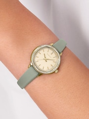 Radley Green Pale Gold Plated Stone Set Case Pistachio Leather Strap Watch - Image 1 of 4