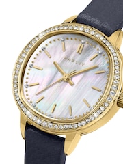 Radley Blue Pale Gold Plated Stone Set Case Mother Of Pearl Dial Ink Leather Strap Watch - Image 3 of 4