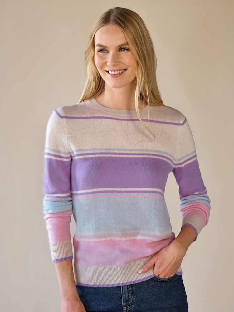 Pure Collection Purple Gassato Broad Stripe Crew Neck Jumper - Image 1 of 3