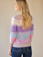 Pure Collection Purple Gassato Broad Stripe Crew Neck Jumper - Image 2 of 3