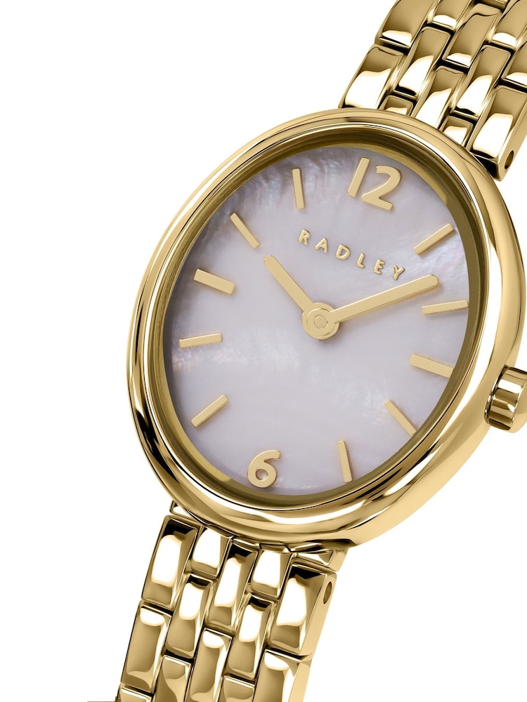 Radley Gold Plated Mother Of Pearl Dial Oval Pale Stainless Steel Bracelet Watch - Image 2 of 4
