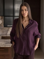 Madilim na Lila - N.Premium Soft Long Sleeve Shirt with Cupro - Larawan 2 ng 5