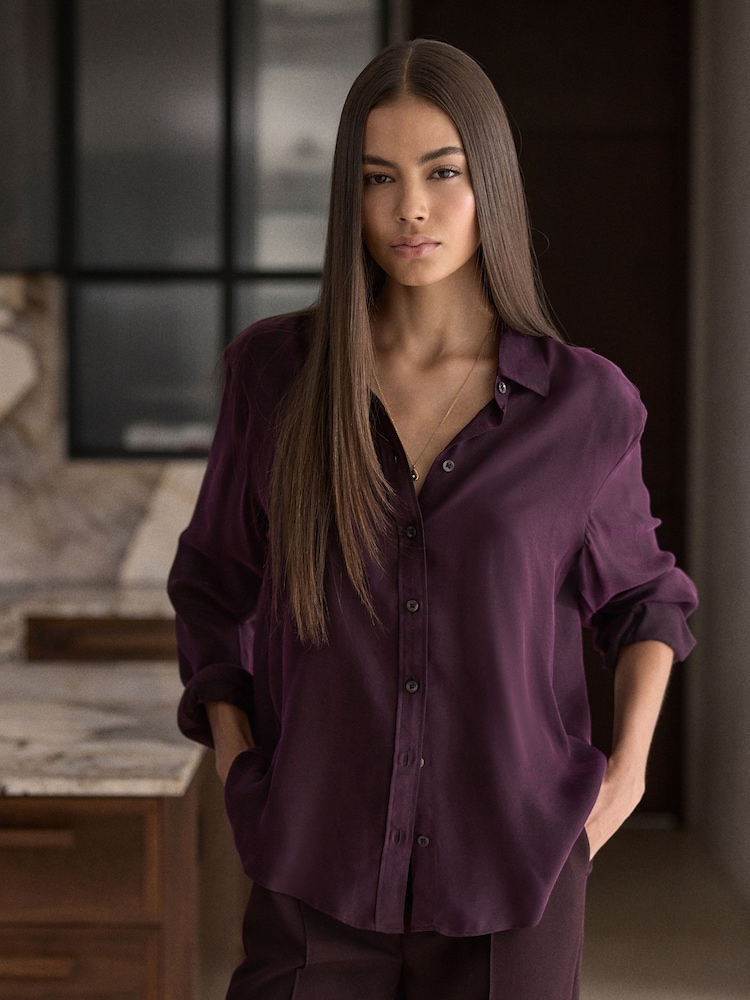 Madilim na Lila - N.Premium Soft Long Sleeve Shirt with Cupro - Larawan 2 ng 5 Madilim na Lila - N.Premium Soft Long Sleeve Shirt with Cupro - Larawan 2 ng 5