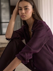 Madilim na Lila - N.Premium Soft Long Sleeve Shirt with Cupro - Larawan 5 ng 5