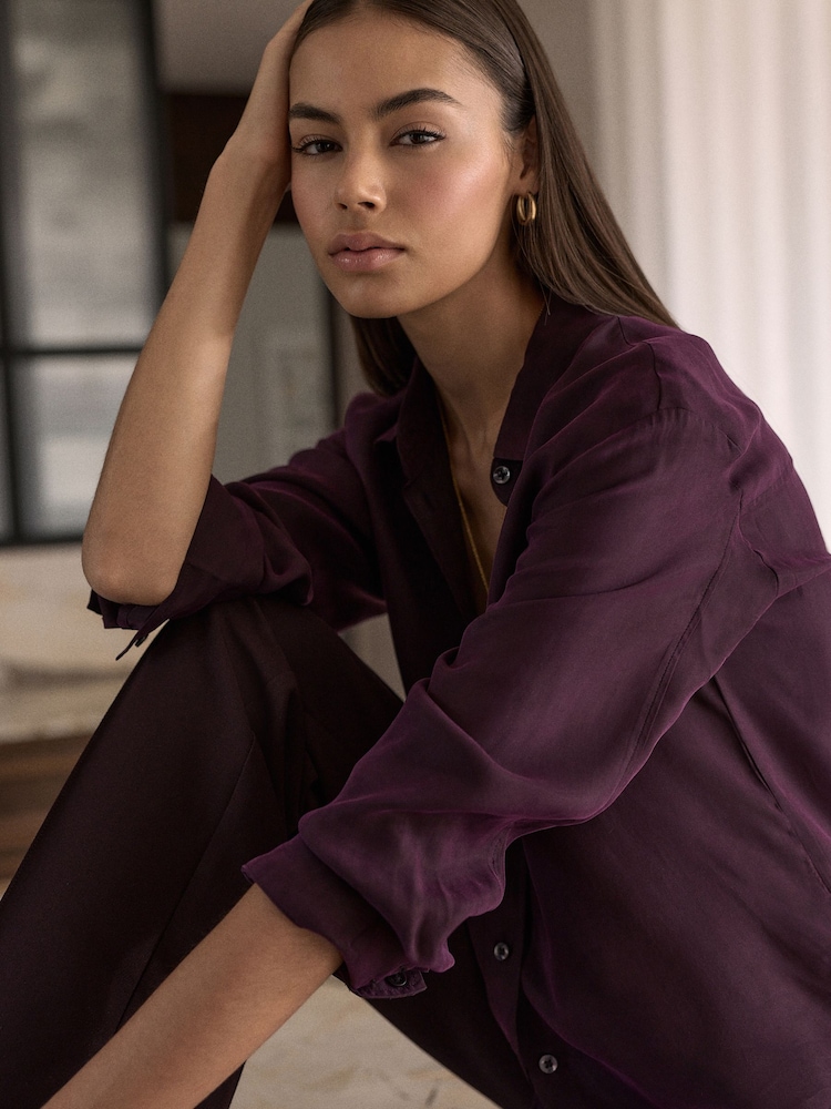 Madilim na Lila - N.Premium Soft Long Sleeve Shirt with Cupro - Larawan 5 ng 5 Madilim na Lila - N.Premium Soft Long Sleeve Shirt with Cupro - Larawan 5 ng 5
