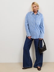 Blauw - Gewassen corduroy overhemd - Afbeelding 1 van 7