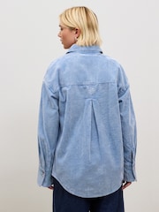 Blauw - Gewassen corduroy overhemd - Afbeelding 3 van 7