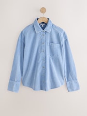 Blauw - Gewassen corduroy overhemd - Afbeelding 5 van 7