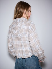 Grey/Blue Check Cropped Flannel Shirt with Neck Scarf - Image 4 of 8