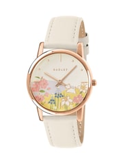 Radley White Spring Meadows Rose Gold Plated Case Salt Leather Strap Watch - Image 2 of 4