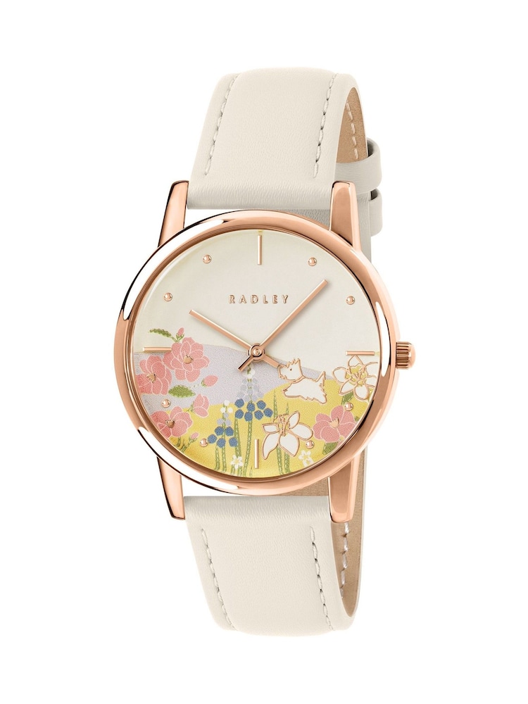 Radley White Spring Meadows Rose Gold Plated Case Salt Leather Strap Watch - Image 2 of 4