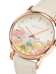 Radley White Spring Meadows Rose Gold Plated Case Salt Leather Strap Watch - Image 3 of 4