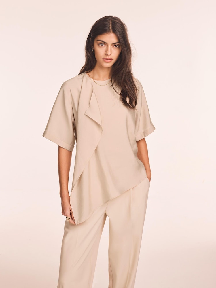 Mint Velvet Brown Asymmetric Detail Top - Image 1 of 7