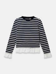 Mint Velvet Blue Stripe Broderie Trim Sweatshirt - Image 7 of 8