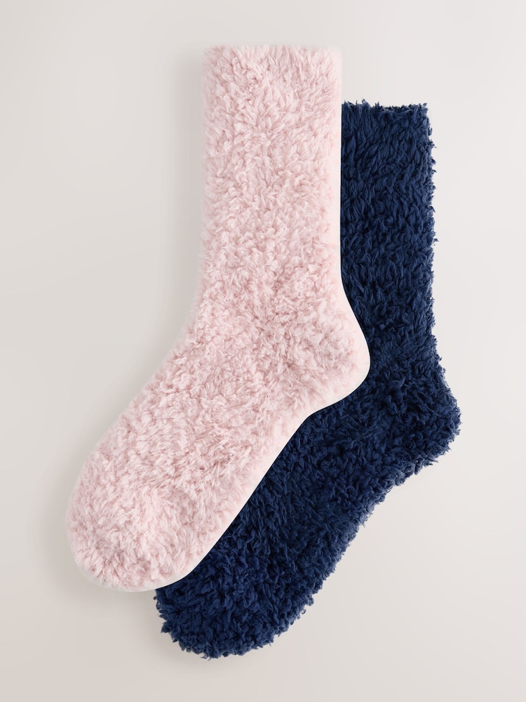 Navy Blue/Soft Pink Teddy Fleece Supersoft Cosy Socks 2 Pack - Image 1 of 8