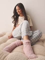 Navy Blue/Soft Pink Teddy Fleece Supersoft Cosy Socks 2 Pack - Image 2 of 8