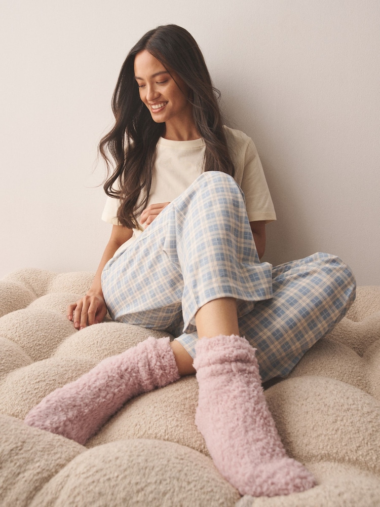 Navy Blue/Soft Pink Teddy Fleece Supersoft Cosy Socks 2 Pack - Image 2 of 8