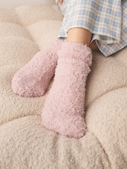 Navy Blue/Soft Pink Teddy Fleece Supersoft Cosy Socks 2 Pack - Image 3 of 8