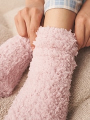 Navy Blue/Soft Pink Teddy Fleece Supersoft Cosy Socks 2 Pack - Image 4 of 8