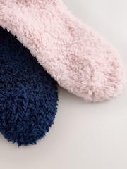 Navy Blue/Soft Pink Teddy Fleece Supersoft Cosy Socks 2 Pack - Image 7 of 8