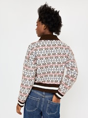 Oliver Bonas Brown Chocolate House Print Collared Knitted Cardigan - Image 2 of 8