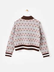 Oliver Bonas Brown Chocolate House Print Collared Knitted Cardigan - Image 4 of 8