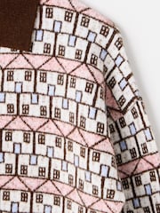Oliver Bonas Brown Chocolate House Print Collared Knitted Cardigan - Image 6 of 8