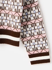 Oliver Bonas Brown Chocolate House Print Collared Knitted Cardigan - Image 7 of 8
