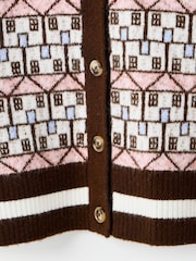 Oliver Bonas Brown Chocolate House Print Collared Knitted Cardigan - Image 8 of 8