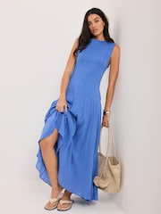 Mint Velvet Blue Cotton Blend Midi Dress - Image 2 of 7