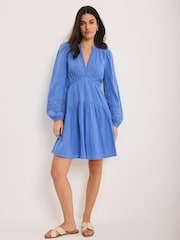 Mint Velvet Blue Cotton Mini Dress - Image 3 of 8