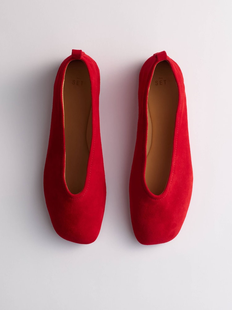 Czerwony - The Set Premium Leather Square Toe Ballet Shoes - Obraz 2 z 8
