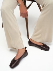 Brązowy - The Set Premium Leather Square Toe Ballet Shoes - Obraz 2 z 6