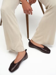 Brązowy - The Set Premium Leather Square Toe Ballet Shoes - Obraz 3 z 6