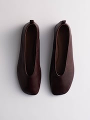 Brązowy - The Set Premium Leather Square Toe Ballet Shoes - Obraz 5 z 6