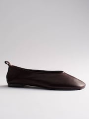 Brązowy - The Set Premium Leather Square Toe Ballet Shoes - Obraz 6 z 6