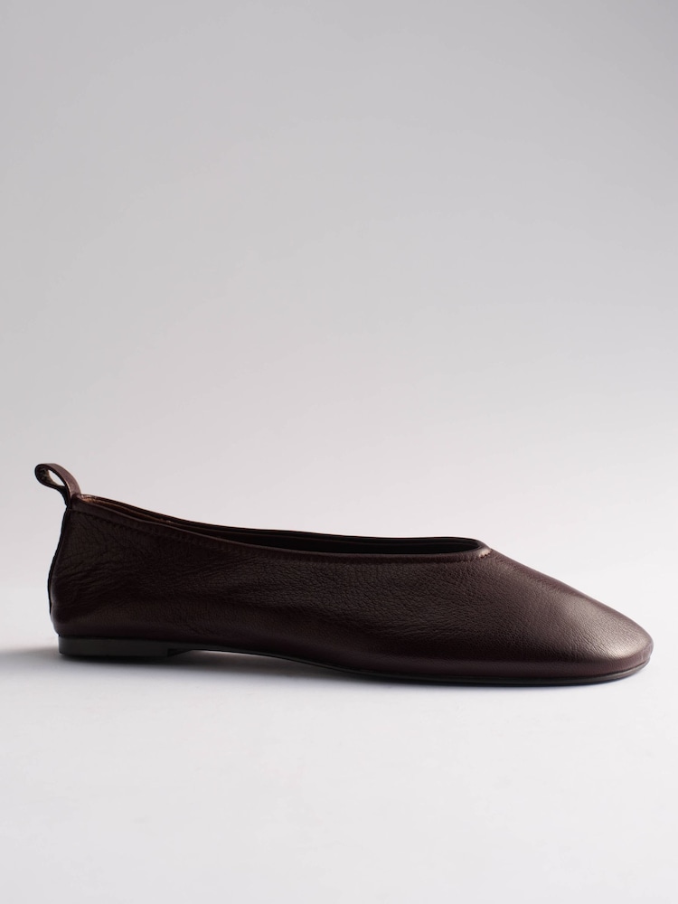 Brązowy - The Set Premium Leather Square Toe Ballet Shoes - Obraz 6 z 6