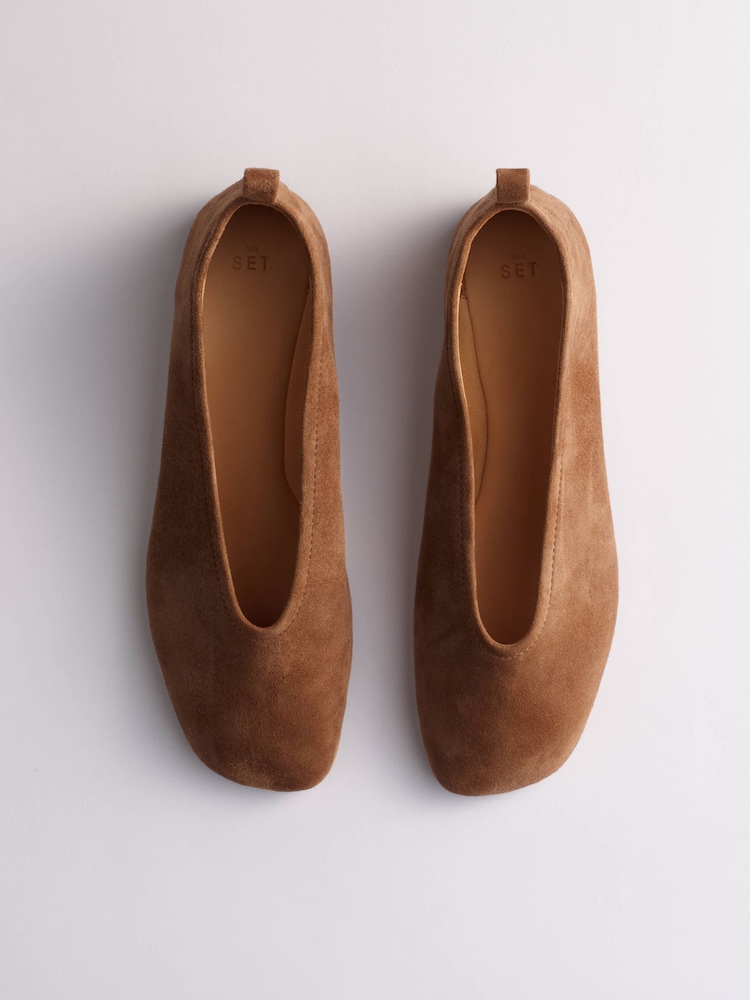 Jasnobrązowy - The Set Premium Leather Square Toe Ballet Shoes - Obraz 1 z 6
