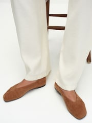 Jasnobrązowy - The Set Premium Leather Square Toe Ballet Shoes - Obraz 3 z 6