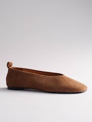 Jasnobrązowy - The Set Premium Leather Square Toe Ballet Shoes - Obraz 4 z 6