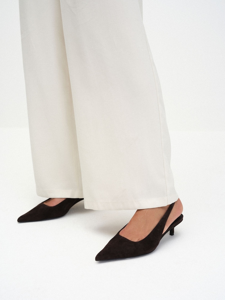 The Set Premium Suede Slingback Kitten Heels Chocolate Brown - Image 2 of 5 The Set Premium Suede Slingback Kitten Heels Chocolate Brown - Image 2 of 5
