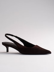 The Set Premium Suede Slingback Kitten Heels Chocolate Brown - Image 5 of 5