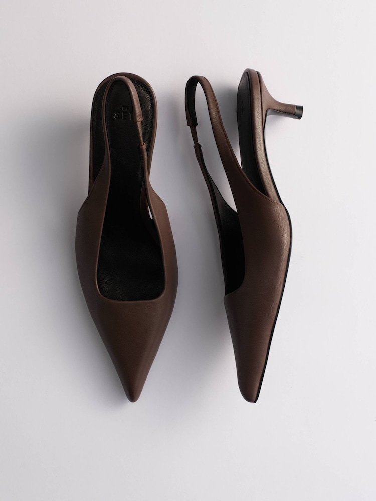 The Set Premium Suede Slingback Kitten Heels Taupe Brown - Image 1 of 3 The Set Premium Suede Slingback Kitten Heels Taupe Brown - Image 1 of 3