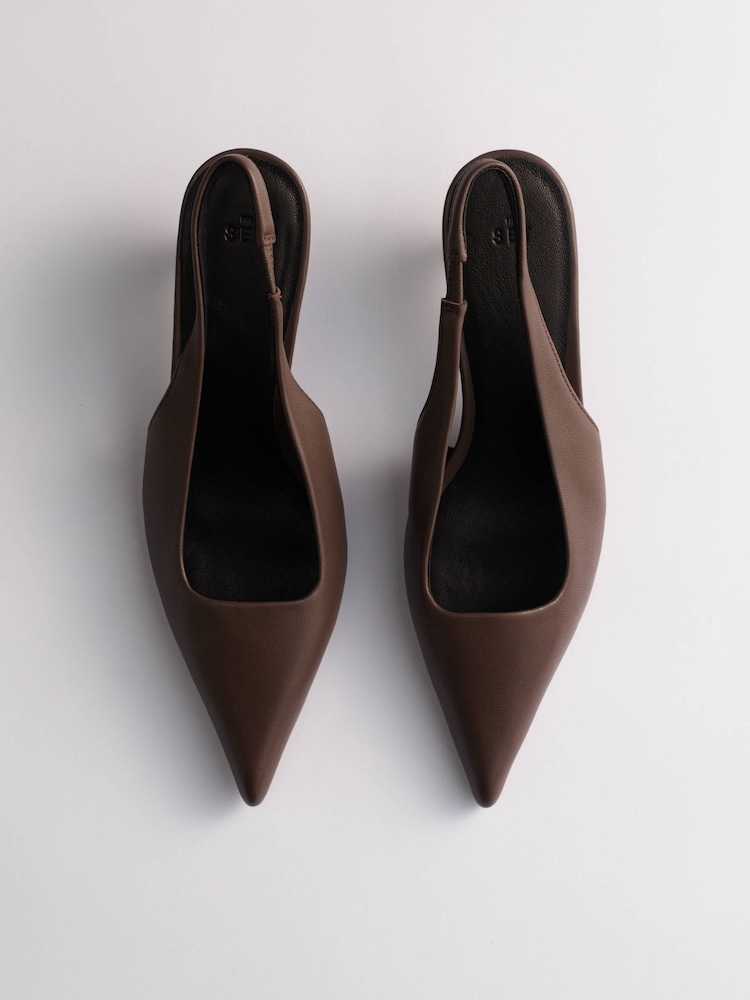 The Set Premium Suede Slingback Kitten Heels Taupe Brown - Image 2 of 3 The Set Premium Suede Slingback Kitten Heels Taupe Brown - Image 2 of 3