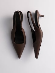 The Set Premium Slingback Kitten Heels Taupe Brown Leather - Image 4 of 6