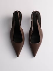 The Set Premium Slingback Kitten Heels Taupe Brown Leather - Image 5 of 6