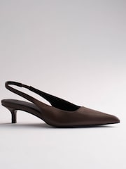 The Set Premium Slingback Kitten Heels Taupe Brown Leather - Image 6 of 6
