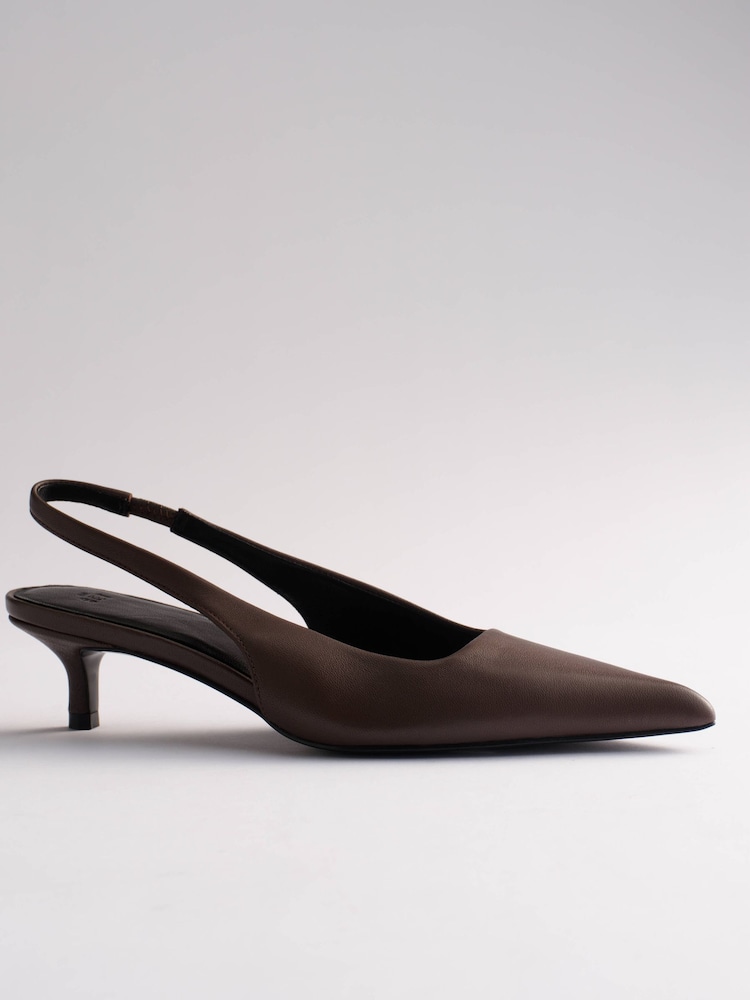The Set Premium Slingback Kitten Heels Taupe Brown Leather - Image 6 of 6