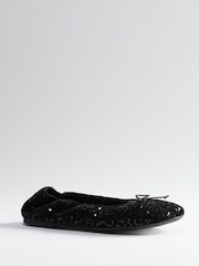 The Set Satin Round Toe Bow Ballet Flats Black Sequin - Image 5 of 7